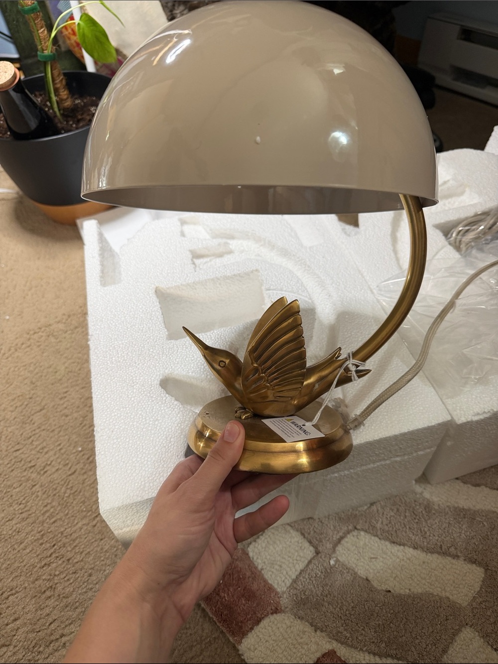Anthropologie Icon Hummingbird Table Lamp with Cream Dome Shade